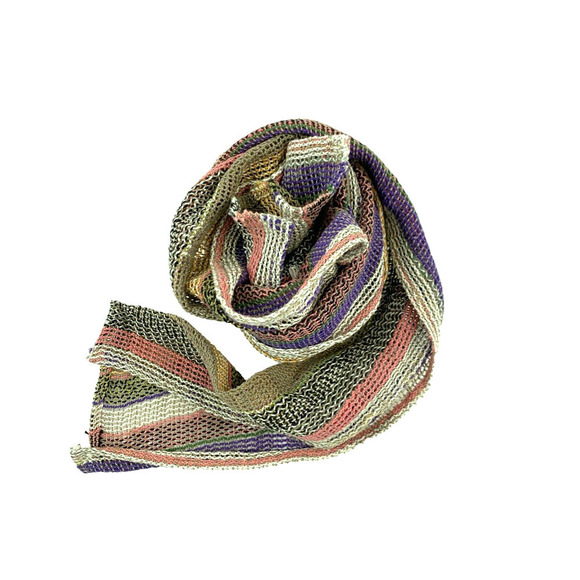 Vintage Jeffrey Lawrence Bentley Open Weave Boho Stripe Neck Scarf 7" x 76" - Picture 7 of 7